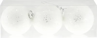 Produktbild von Weihnachtskugel aus Kunststoff Ø 8 cm weiß mit Glitter - 3 Stück