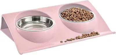 Produktbild von Katennahrungsbett, doppeltes Katennahrungsbett, kippbares Katennahrungsbett, antileck- und antislip Nahrung- und Wasserbehälter für Katzen und Welpen