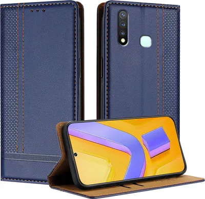 Produktbild von Handyhülle für Vivo Y19 Leder Flip Klappbare Schutzhülle mit Standfunktion Blau