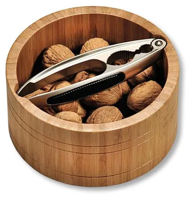 Produktbild von Nussschale Nussknacker Obstschale - Ø 17 cm - Bambus - Braun - Mit Nussknacker