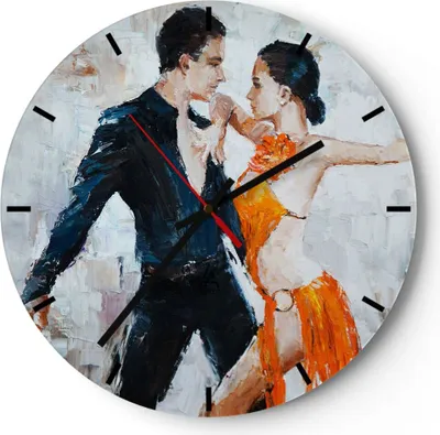 Produktbild von Wanduhr - Rund - Glasuhr - tanzen sie - 30x30cm - Schleichendes Uhrwerk - Lautlos - zum Aufhängen bereit - Dekoration Modern - Wanddekoration aus Glas - C3AR30x30-3772