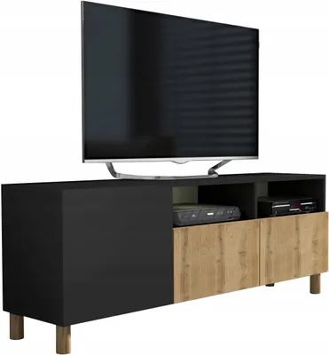 Zdjęcie produktu dla szafka rtv pod telewizor 150cm czarny mat dąb wotan nóżki