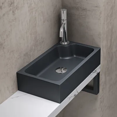 Produktbild von doporro Aufsatzwaschbecken Mineralguss-Waschbecken BTH: 46x26x11cm, matt Anthrazit Handwaschbecken für Badezimmer, Form: Eckig Rechts Col101