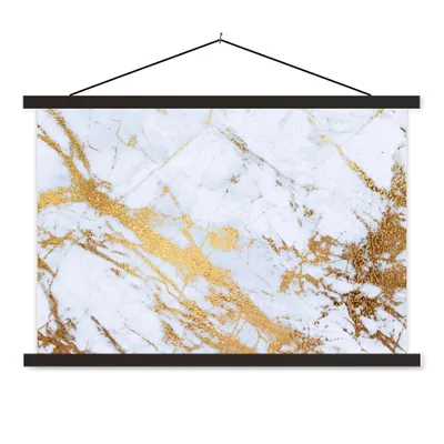 Produktbild von MuchoWow® Textilposter Marmor - Gold - Weiß - Luxe - Marmoroptik - Glitzer 120x80 cm mit schwarzem Rahmen - Wanddeko