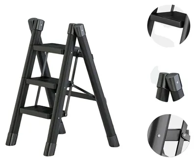 Obrázek produktu pro Teleskopická žebřík, úsporný design, univerzální použití, 3 stupně, černá barva