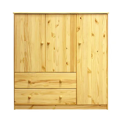 Produktbild von Möbilia Kommode aus Kiefer Massivholz – Natur lackiert – 3 Türen, 2 Schubladen – 132 x 43 x 136 cm