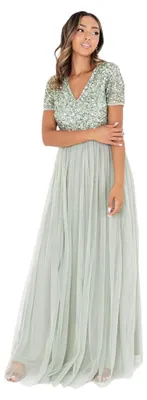 Produktbild von Maya Deluxe Damen Ballkleid Abendkleid V-ausschnitt Maxi Länge Pailletten Kurze