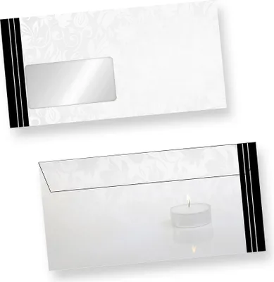 Produktbild von Briefumschläge Trauer (500 Stück MIT Fenster) DIN lang Trauer-Umschläge für Trauerbriefe oder Karten, MIT FENSTER. Passendes Briefpapier erhältlich oder auch als Set.
