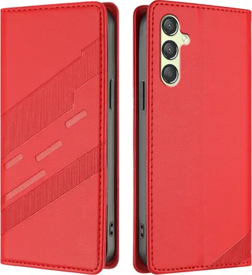 Produktbild von Hülle für Samsung Galaxy A24 4G, Kunstleder Brieftaschen Handyhülle mit Kartenfach und Standfunktion Rot