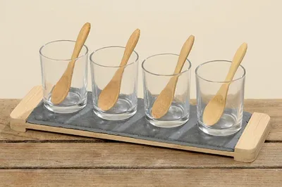 Produktbild von Servierplatte Glas Tablett Schiffernplatte Löffel 9 teilig