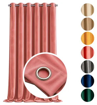 Produktbild von MEBLEODNOWA, Samtvorhang, Samtstoff, Ösenvorhang, Rosa, Lachsfarben, 140x250cm, Weicher Samt, Pflegeleichter, Sichtschutzvorhang, Ösen, Metallösen