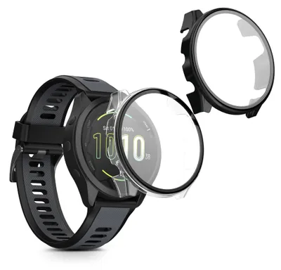 Produktbild von kwmobile 2x Cover kompatibel mit Garmin Forerunner 165 / Forerunner 165 Music Hülle - Fullbody Fitnesstracker Case Set aus Glas - Transparent Schwarz