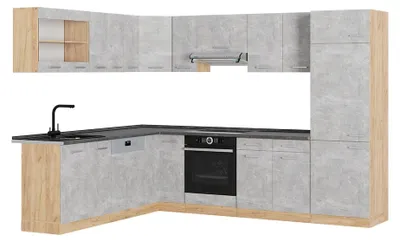 Zdjęcie produktu dla Kogoszczona kuchnia Vicco R-Line Beton/Dąb goldkraft 287 x 227 cm, BP Antracyt, Model 54114