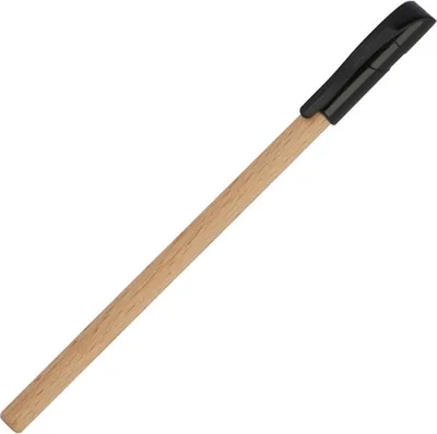 Produktbild von 10 Holzkugelschreiber mit schwarzer Kunststoffkappe / schwarzschreibend