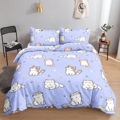Produktbild von Bettwäsche-Set Lila Katze Wendbar 155x220cm 2x80x80cm Mikrofaser