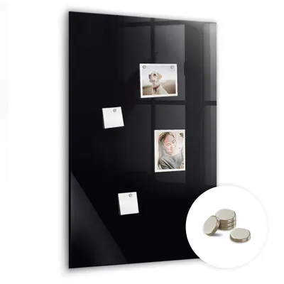 Immagine prodotto di Lavagna magnetica da parete, con superficie in vetro e bordo curvo - Bacheca magnetica - Include 5 magneti - Dimensioni: 60x90 cm - Colore: nero