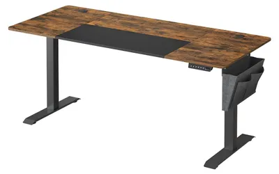 Obrázok produktu pre Elektrický stojací pracovný stôl – vintage hnedá farba – nastaviteľný – drevotrieska – 70 x 160 x 72–120 cm