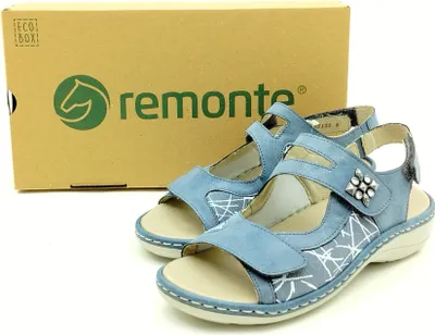 Produktbild von Remonte Damen Sandale mit Klettverschluss auch an der Ferse Stretcheinsätze am Hallux blau weiß kombiniert 37