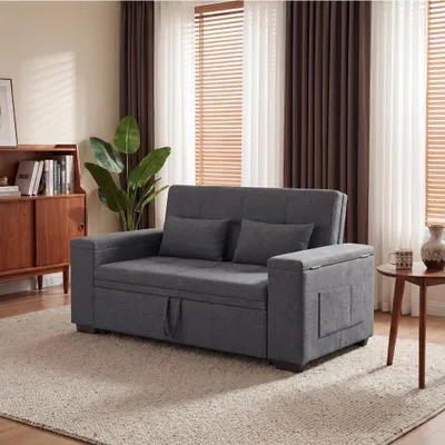 Produktbild von BEALIFE 2-Sitzer Schlafsofa 157x72x84 cm | 3-in-1 Multifunktionssessel mit Liegefunktion & Kissen | Für Wohnzimmer & Gästezimmer | Dunkelgrau | AR27
