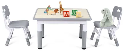 Produktbild von Vigevee Höhenverstellbare Kindersitzgruppe, Grau Holzoptik, 80 x 60 cm, 2 Stühle
