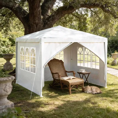 Produktbild von YZNAHRE Pavillon 3x3m Polyester Partyzelt mit Seitenteilen und Fenstern Gartenpavillon UV Schutz Wasserdicht Windschutz Gartenzelt Zelt Outdoor, Weiß