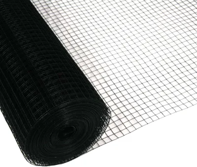 A roll of black wire mesh is shown against a white background.