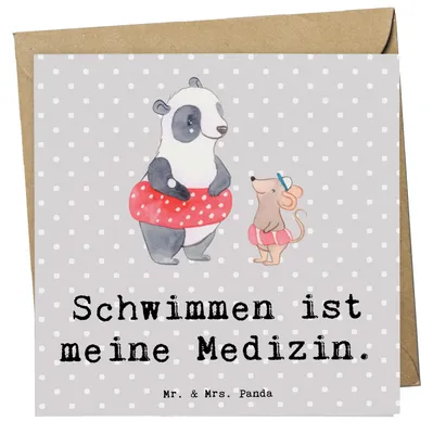 Produktbild von Mr. & Mrs. Panda Glückwunschkarte Otter Schwimmen - Grau Pastell - Geschenk, Klappkarte, doppelkarte, Schwimmkurs, faltkarte, Grußkarte, anlasskarte, Wassersport