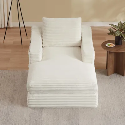 Image de Fauteuil de salon en velours côtelé à double épaisseur, convertible en lit, 100 x 162 x 68 cm, blanc
