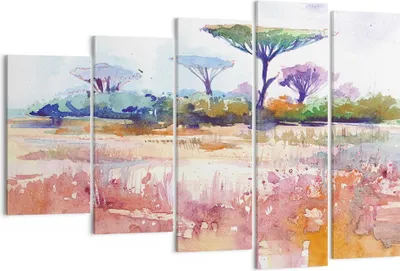 Produktbild von Bild auf Leinwand - Leinwandbild - 5 Teile - Aquarell Savanne Bäume - 150x100cm - Wand Bild - Wanddeko - Wandbilder - Leinwanddruck - Bilder - Wanddekoration - Leinwand bilder - EG150x100-4484