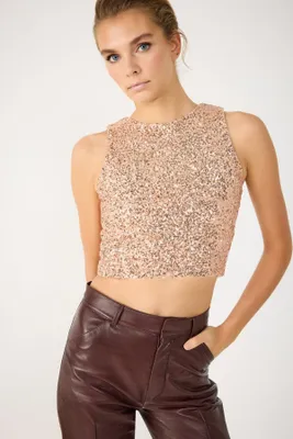 Produktbild von Ärmellose Bluse mit Paillettenbesatz und Rundhalsausschnitt, Pink, M