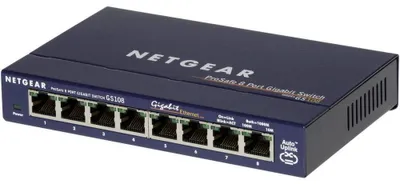Image de Commutateur Gigabit de bureau Netgear ProSafe à 8 ports, non géré, 1000Base-T, 100Base-TX, 10Base-T, IEEE 802.3ab, IEEE 802.3i, IEEE 802.3u, 8000 entrées, 10/100/1000 Mbps, 16 Gbit/s