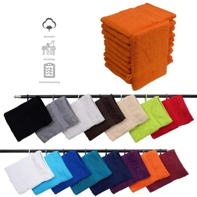Produktbild von 10er Set Frottee Waschhandschuhe Elegance 16x21 cm 100% Baumwolle 500 gsm Waschhandschuh orange