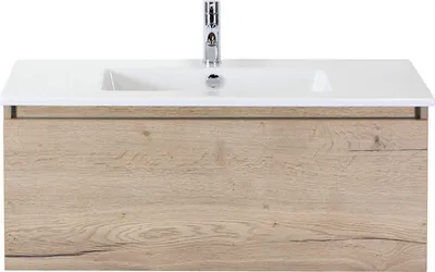 Produktbild von Sanox Badmöbel-Set Frozen BxHxT 101 x 42 x 46 cm Frontfarbe eiche natur mit Waschtisch Keramik weiß 75734727