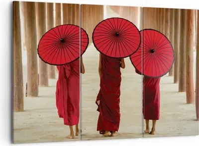 Produktbild von Bild auf Leinwand - Leinwandbild - 3 Teile - Bhutan Regenschirm Rot - 105x70cm - Wand Bild - Wanddeko - Wandbilder - Leinwanddruck - Bilder - Wanddekoration - Leinwand bilder - CE105x70-4290