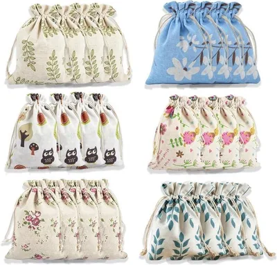 Jute Taschen Set von 24 Stück, natürliche Zugband Geschenktaschen für Hochzeiten und Feste - kleine Baumwolltaschen für