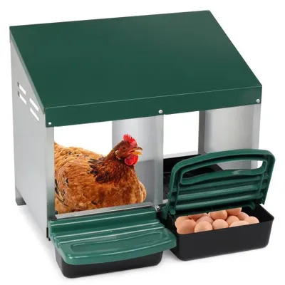 Produktbild von FCH Hühner Legenest 2 Abteile - Stabiles Metall Legenester für Hühner mit Eierfach, Hühnernest Abrollnes, Leicht zu reinigen, 54 x 52 x 47 cm, Grün