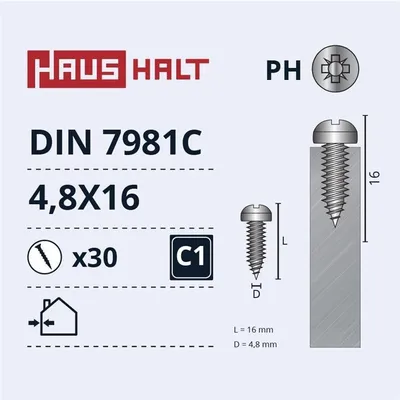 Produktbild von Selbstschneidende Schrauben 4,8 x 16 DIN7981C ZN 30 Stück