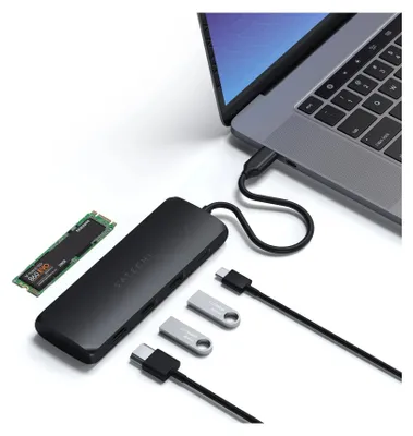 Productafbeelding van Satechi USB-C Hybride Multiport Adapter met SSD-behuizing, zwart