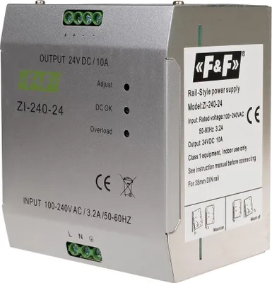 Obrázok produktu pre Priemyselný spínaný zdroj, vstupné napätie 90÷264 V AC/120÷370 V DC, p=240 W, výstupné napätie 24 V DC ZI-240-24V
