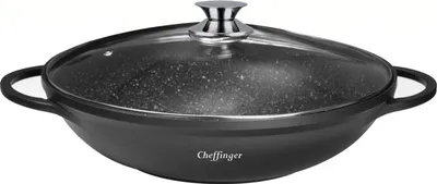 Image de Cheffinger WOK Poêle wok Woktopf Induction 40 cm en fonte d'aluminium avec couvercle Poêle à frire Revêtement en marbre