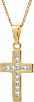Produktbild von Gold Anhänger Kreuz Zirkonia   mit Goldkette  375 - 9 Karat Gold 40 cm