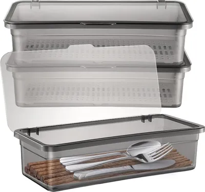Produktbild von Besteckbox mit Deckel - Transparent - 1 Stück - 28 x 13 x 7 cm