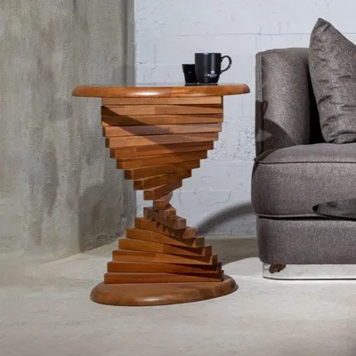 Immagine prodotto di Tavolino moderno con piano in legno color "Barun", ideale per il soggiorno, forma rotonda