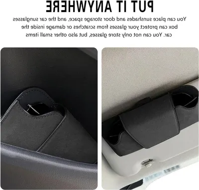 Leder Brillenetui mit Clip für Sonnenblende, magnetischer Sonnenbrillenhalter für Auto, Sonnenschutz (Schwarz)