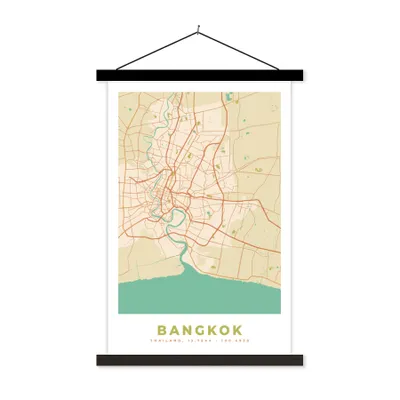 Produktbild von MuchoWow® Textilposter Bangkok - Karte - Vintage - Stadtplan 60x90 cm mit schwarzem Rahmen - Poster Wohnzimmer