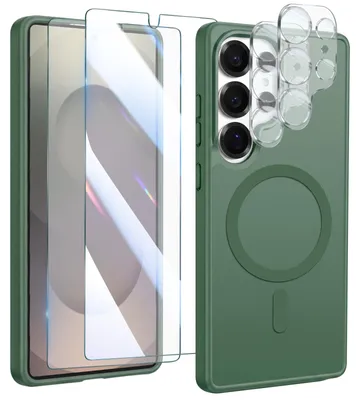 Image de Avizar, coque de protection MagSafe pour le Galaxy S25 Ultra, avec 2 protections d'écran en verre trempé et 2 films de protection pour les objectifs de la caméra, couleur vert foncé
