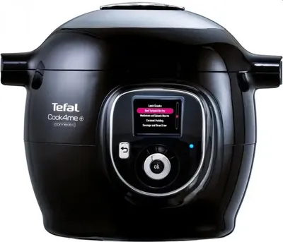 A black Tefal Cook4me Connect multi-cooker is shown against a white background.