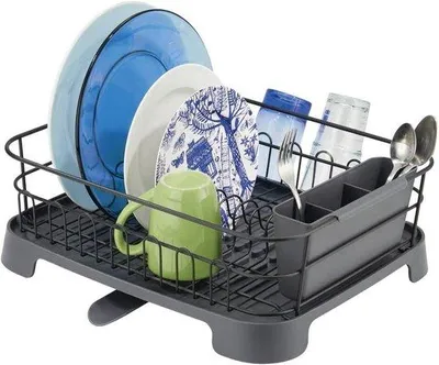 Produktbild von Draaibare Afdruiprek mit Auslaufschüssel für Besteck und Glas - matt schwarz - Küchenorganizer