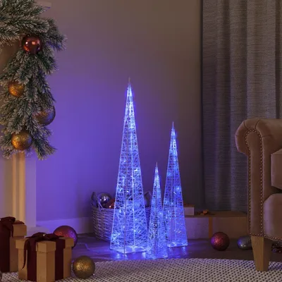 Produktbild von The Living Store LED-Leuchtkegel-Set Acryl Deko Blau 30/45/60 cm