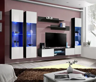 Obrázok produktu pre Kompletná zostava nábytku do obývacej izby Zavesená vitrína Luxusný TV stolík Drevená komoda